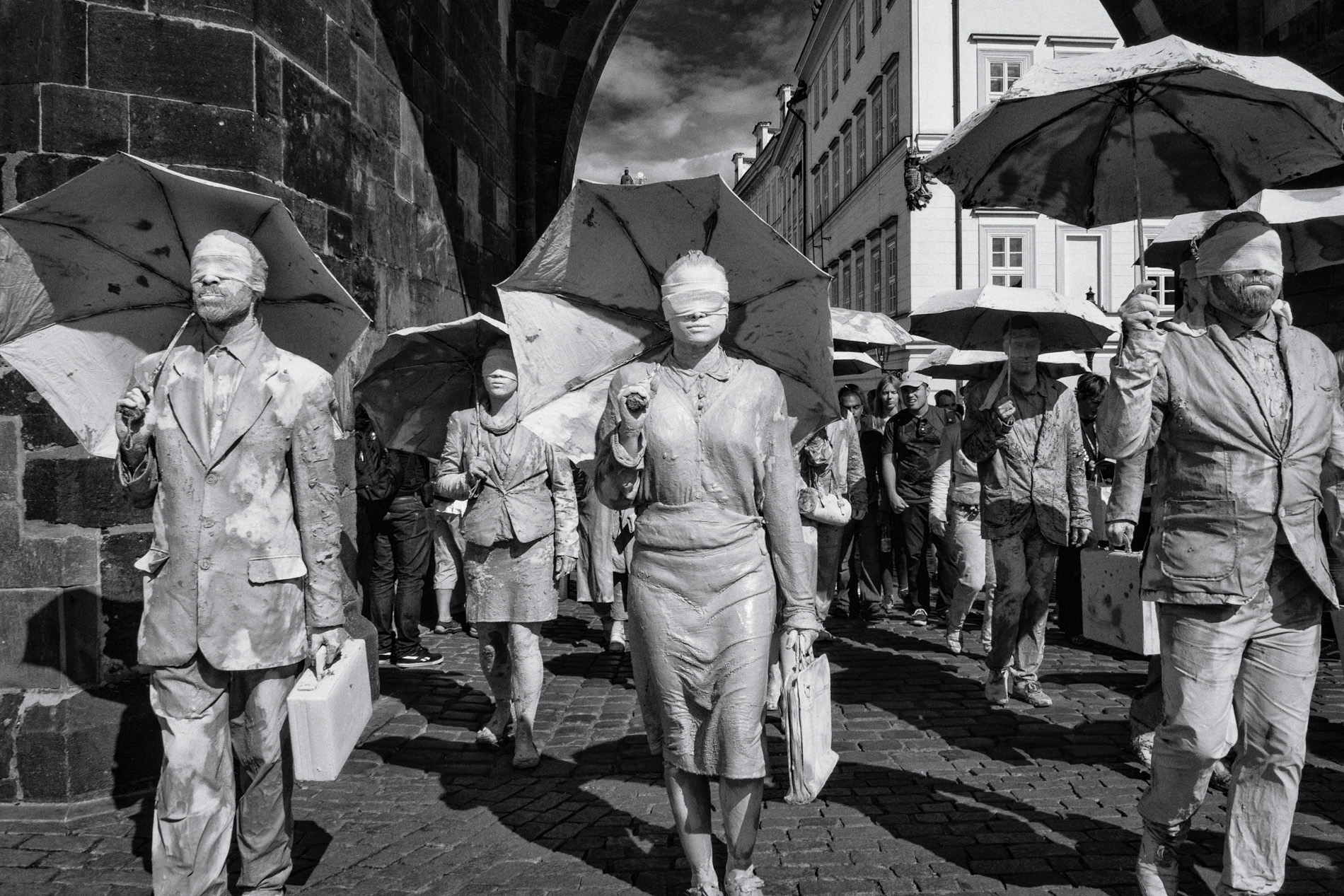 Health sector workers walking peacefully during a silent protest, Prague, 2015